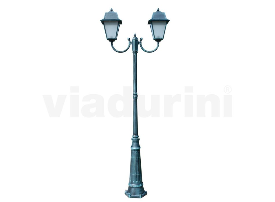 Lampione Vintage a 2 Luci in Alluminio e Vetro Made in Italy - Doroty Viadurini