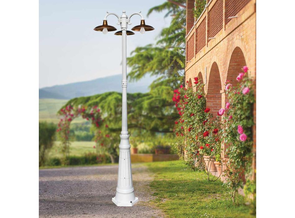 Lampione Vintage a 3 Luci in Alluminio e Ottone Made in Italy - Adela Viadurini