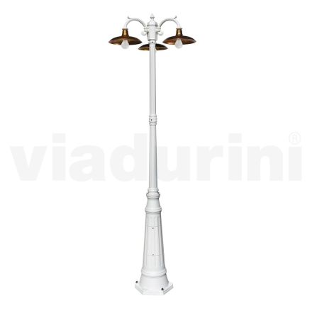 Lampione Vintage a 3 Luci in Alluminio e Ottone Made in Italy - Adela Viadurini