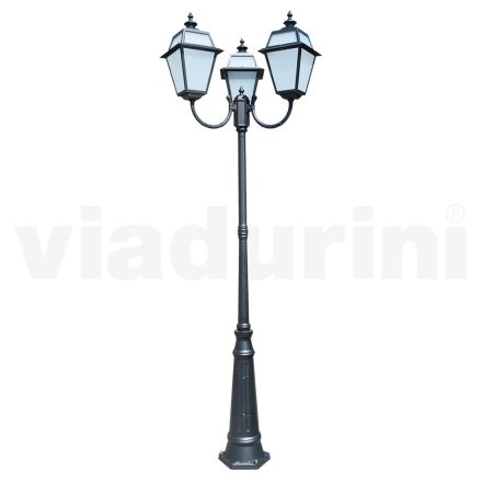 Lampione Vintage a 3 Luci in Alluminio e Vetro Made in Italy - Vivian Viadurini