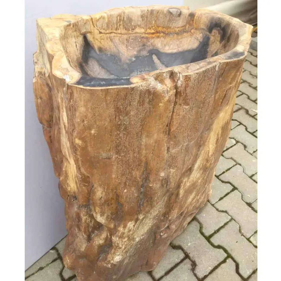 Lavabo a colonna di design in pietra naturale Ley, fatto a mano Viadurini