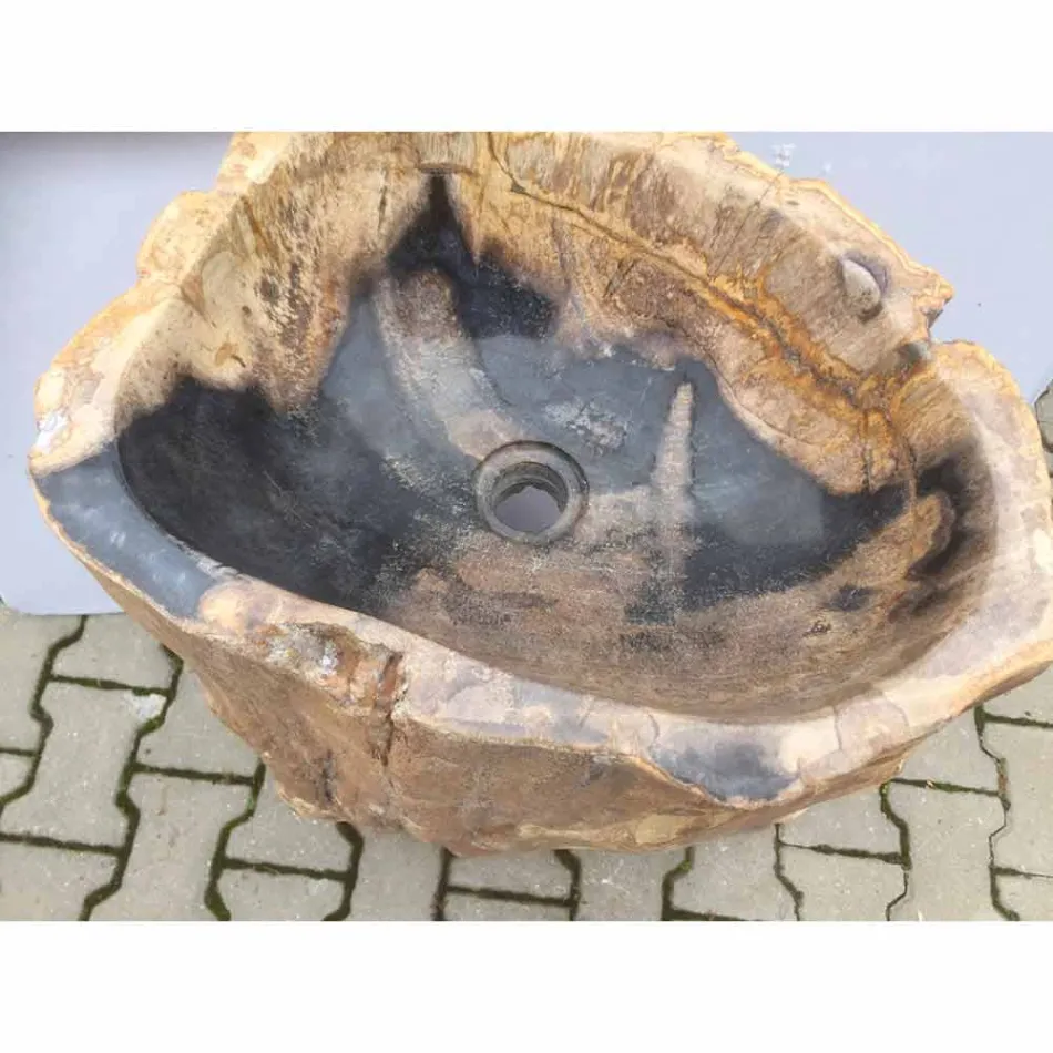 Lavabo a colonna di design in pietra naturale Ley, fatto a mano Viadurini