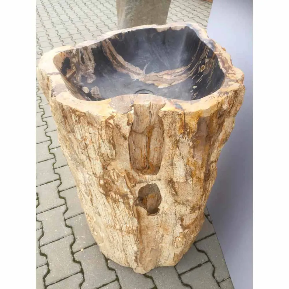 Lavabo a colonna di design in pietra naturale Ley, fatto a mano Viadurini