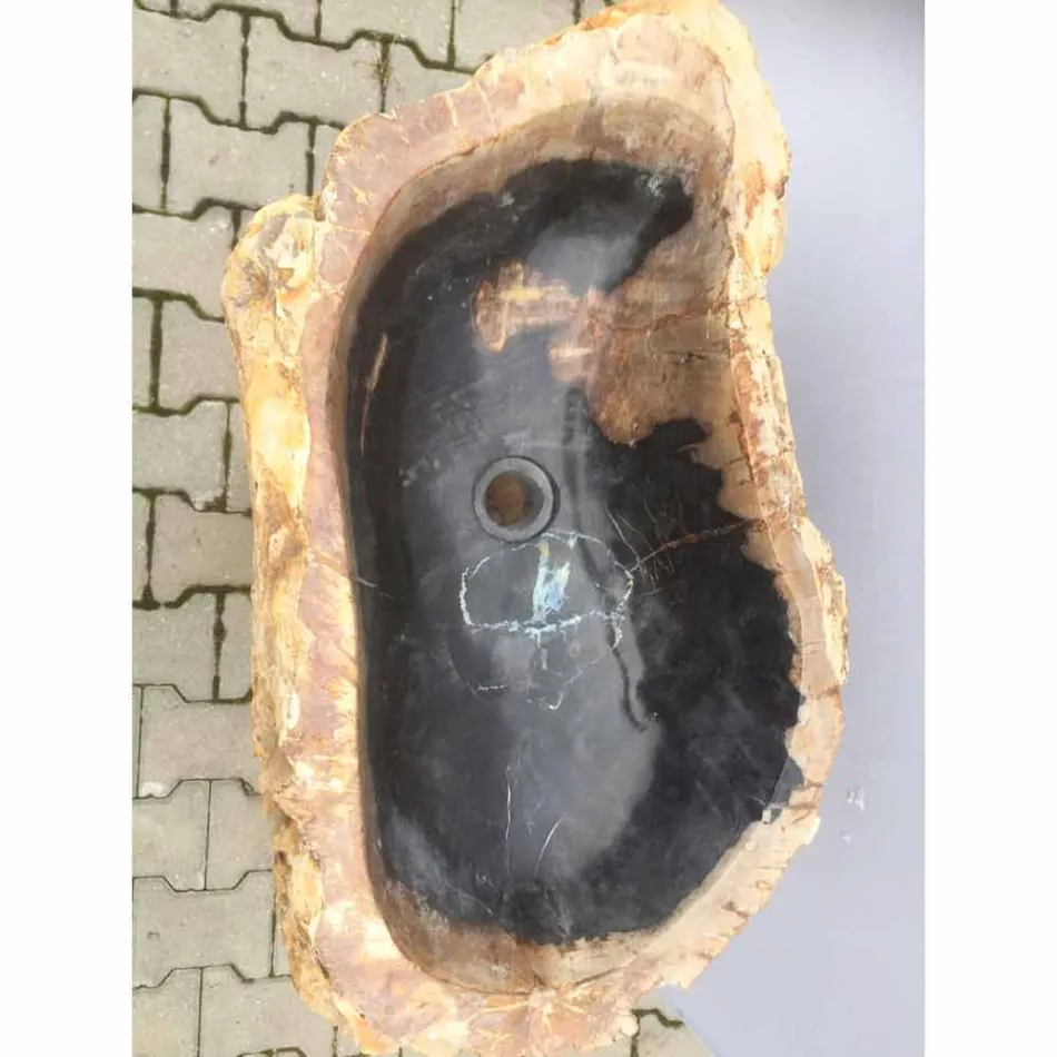 Lavabo a colonna di design in pietra naturale Ley, fatto a mano Viadurini