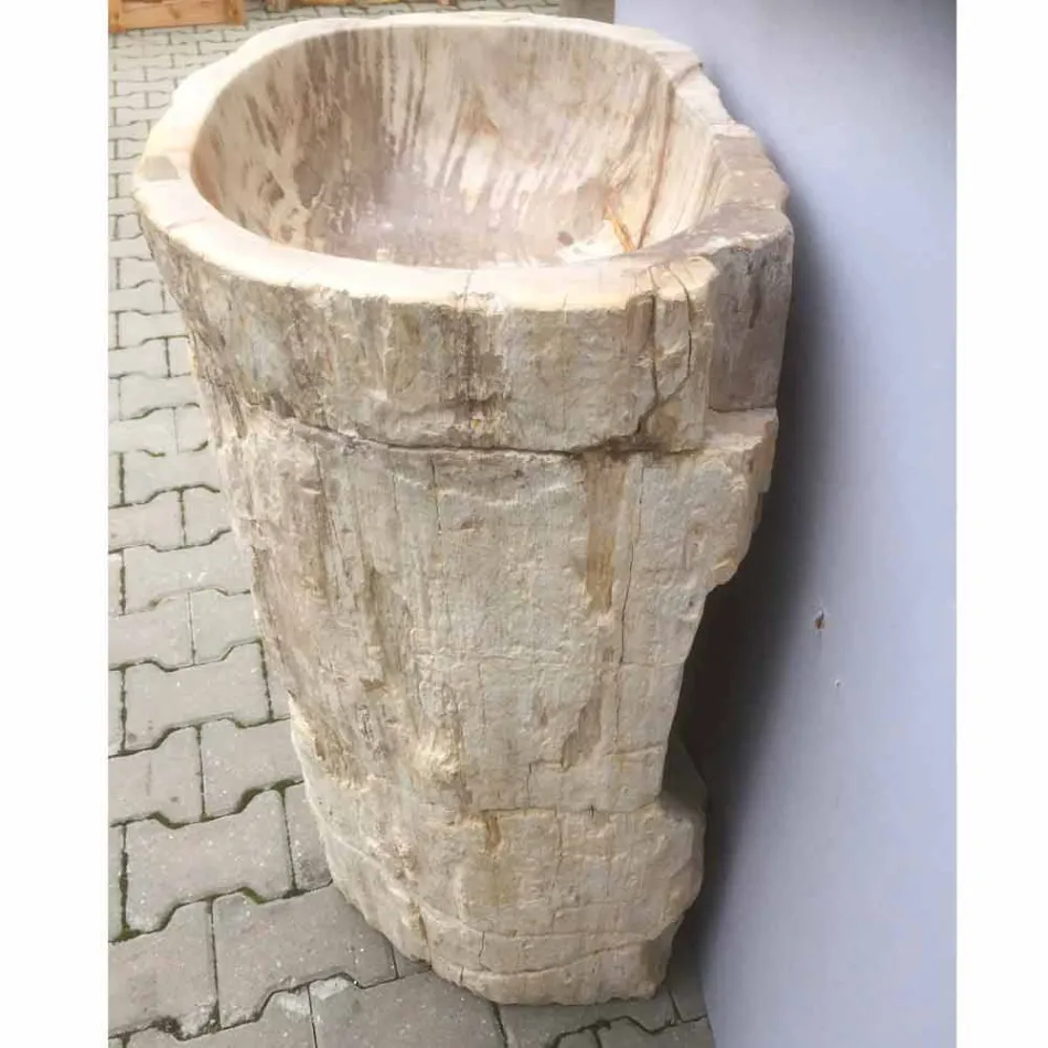 Lavabo a colonna di design in pietra naturale Ley, fatto a mano Viadurini
