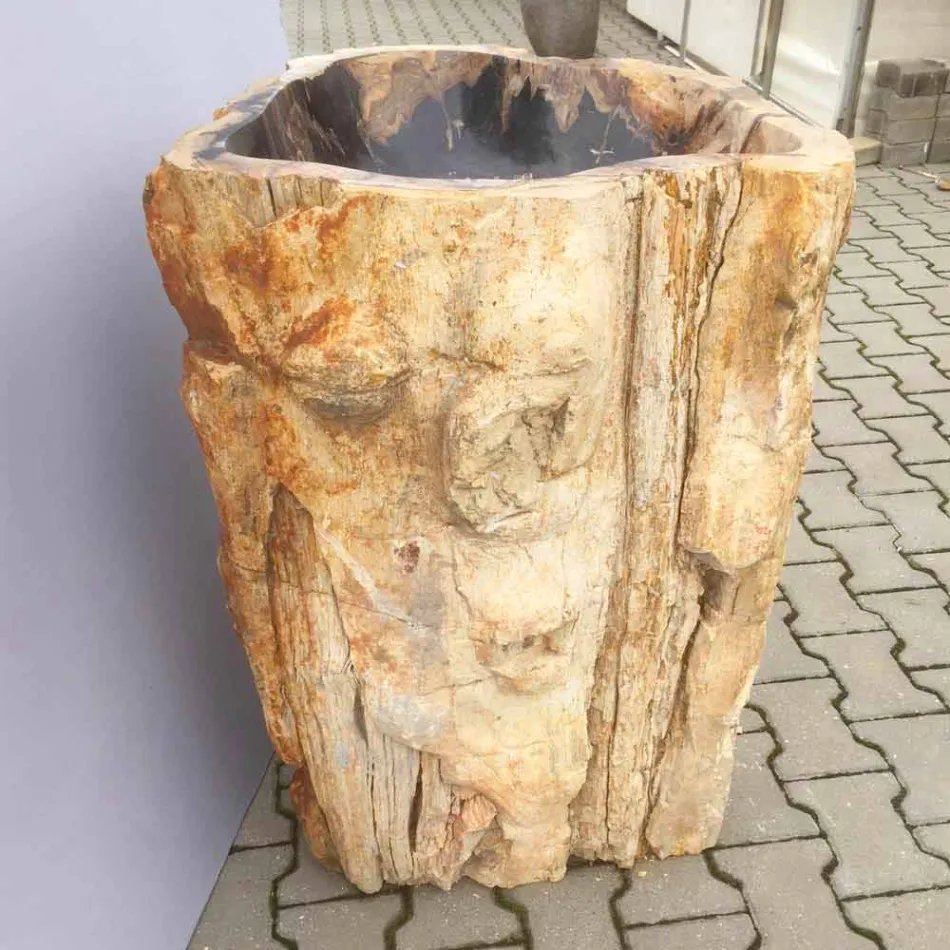 Lavabo a colonna di design in pietra naturale Ley, fatto a mano Viadurini