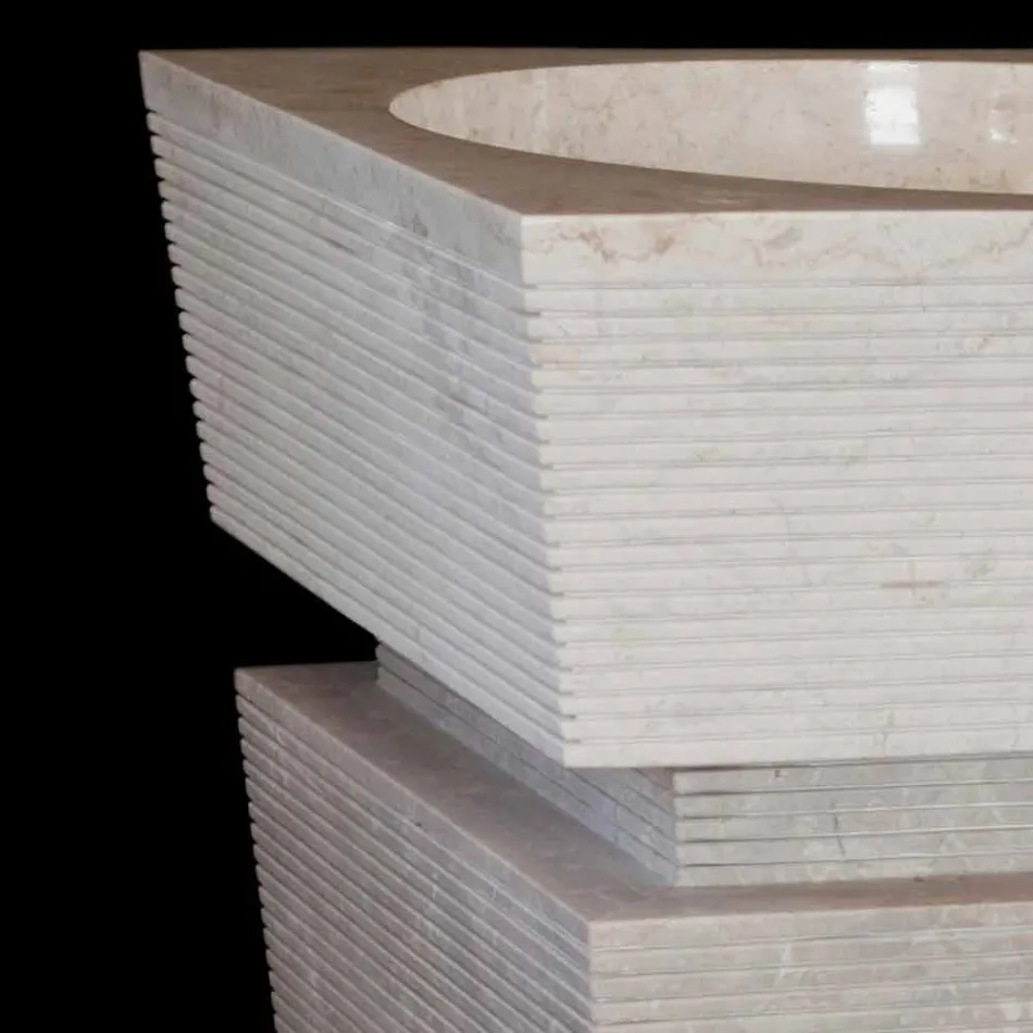 Lavabo a colonna in pietra naturale Sire bianco, fatto a mano Viadurini