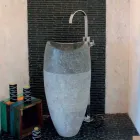 Lavabo a Colonna Sferico in Pietra Naturale Fumè Gili Viadurini