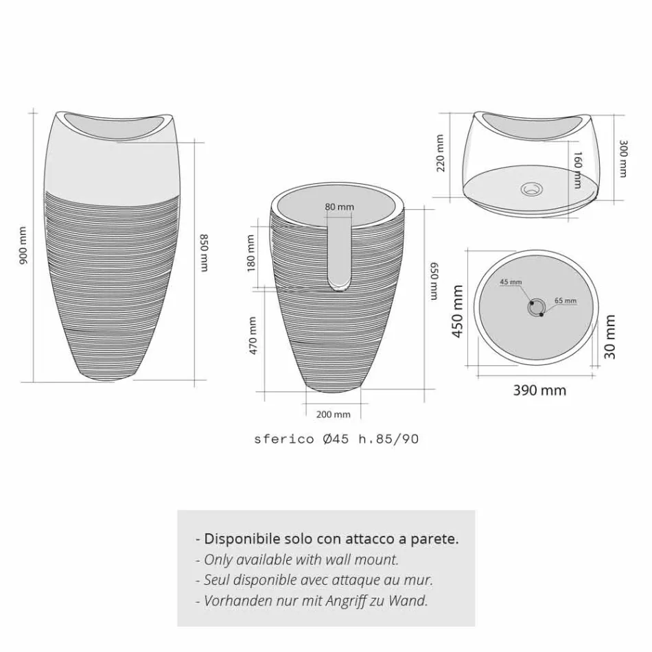 Lavabo a Colonna Sferico in Pietra Naturale Fumè Gili Viadurini