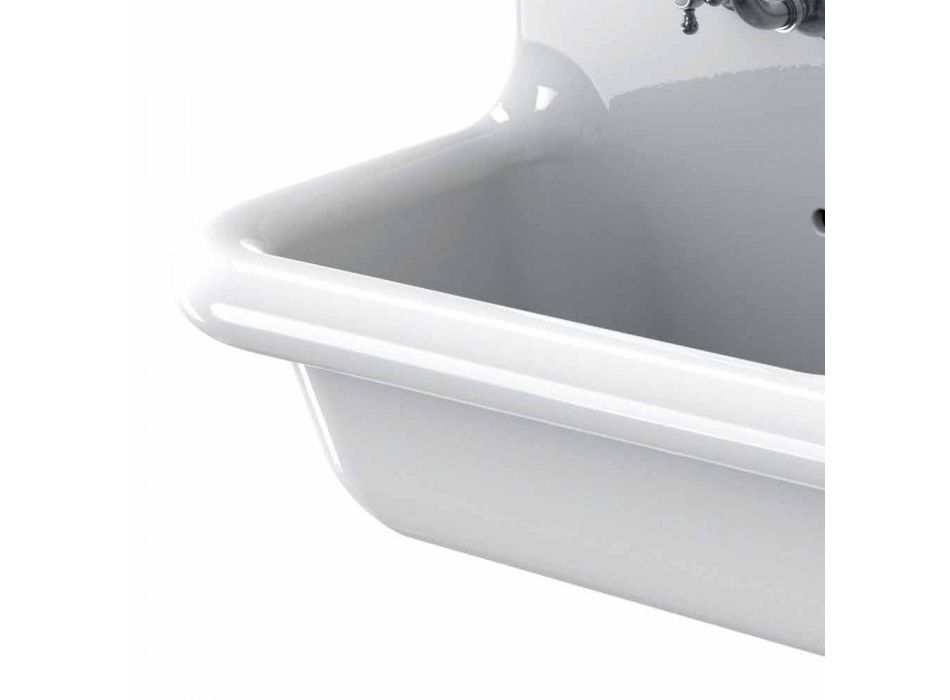 Lavabo a doppia vasca da muro in ceramica bianca stile moderno Andy Viadurini