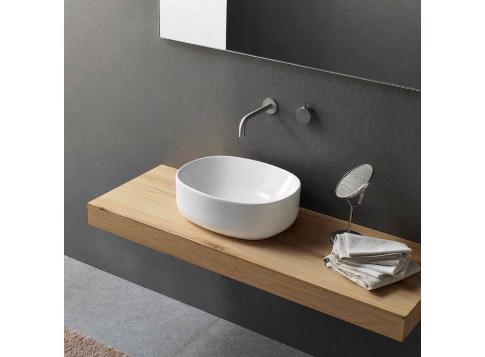 Lavabo Alto Ovale di Design Moderno da Appoggio in Ceramica Bianca - Ventori2 Viadurini