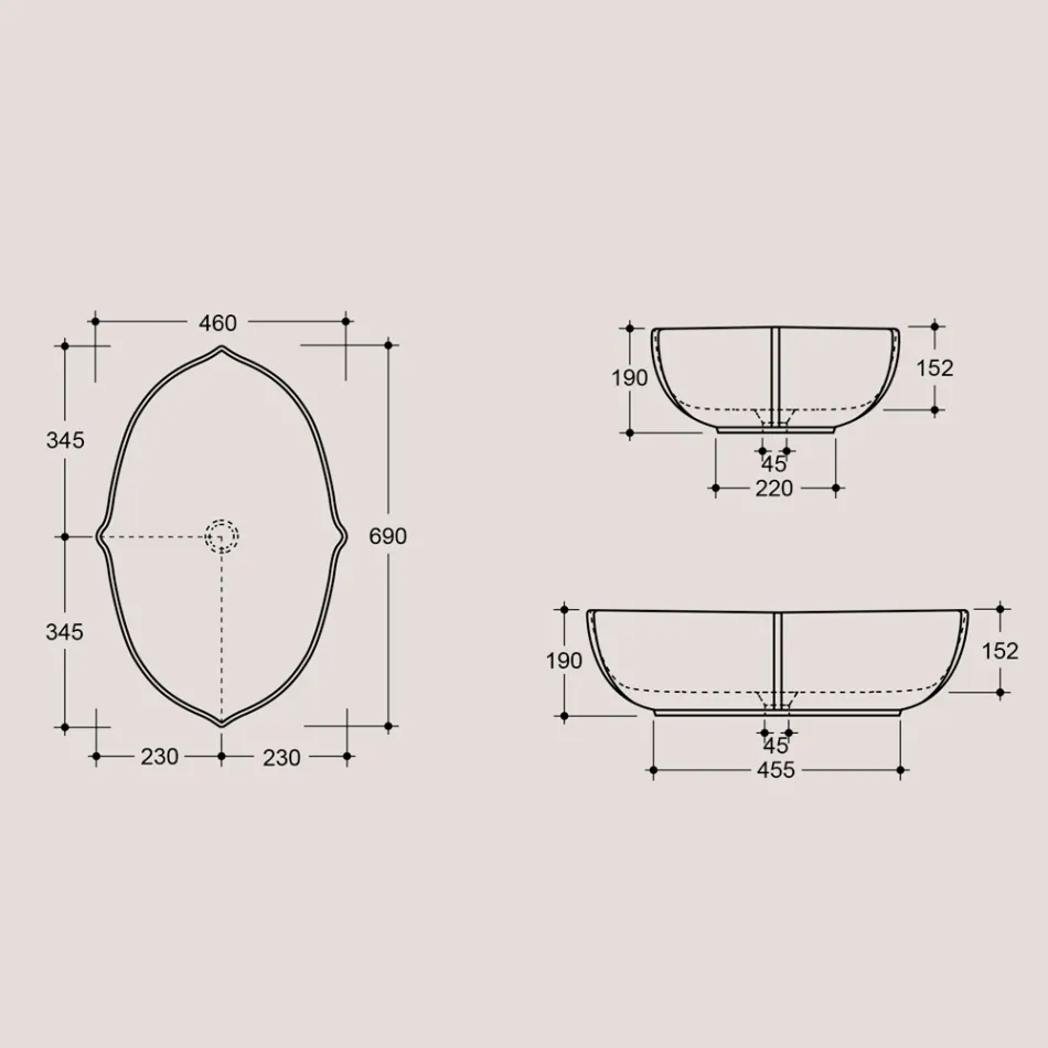 Lavabo Bagno da Appoggio in Ceramica Lucida Realizzato in Italia - Oscar Viadurini