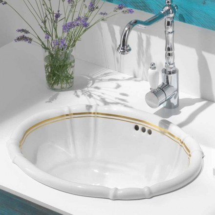 Lavabo bagno da incasso in porcellana e oro made in Italy, Santiago Viadurini