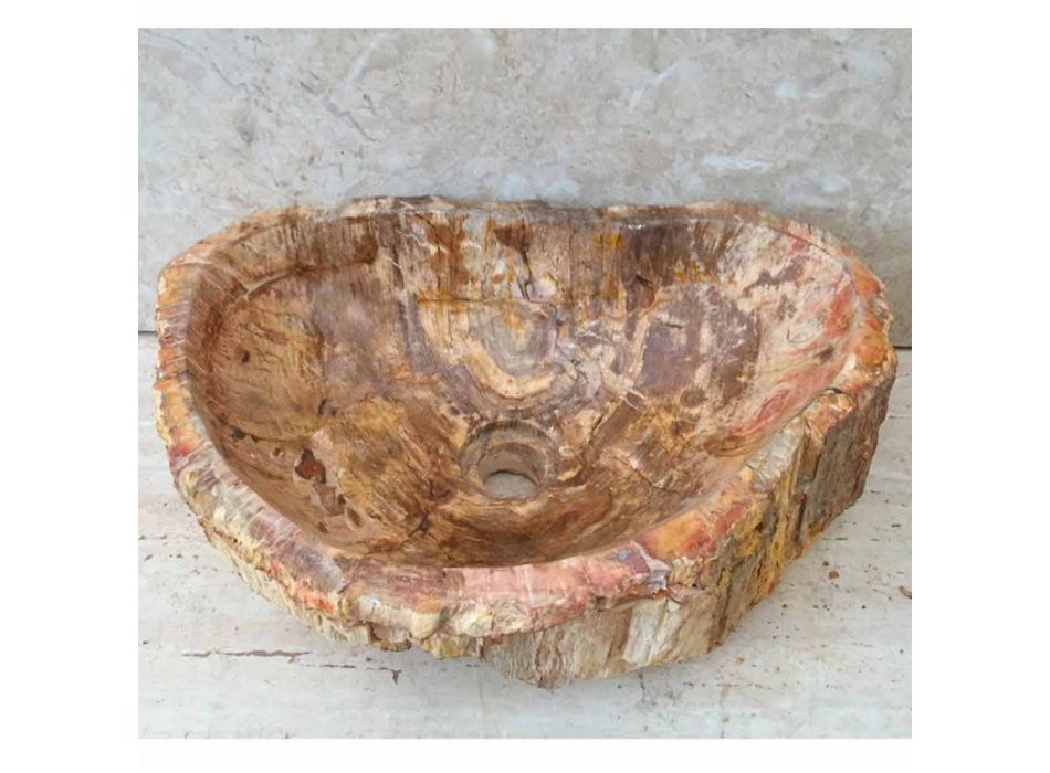 Lavabo bagno in legno fossile da appoggio Star, pezzo unico di design Viadurini