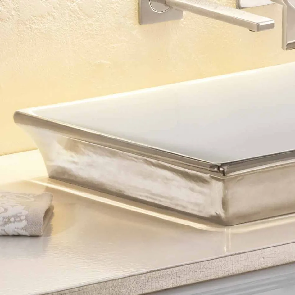 Lavabo bagno semincasso in fire clay e platino fatto in Italia, Guido Viadurini