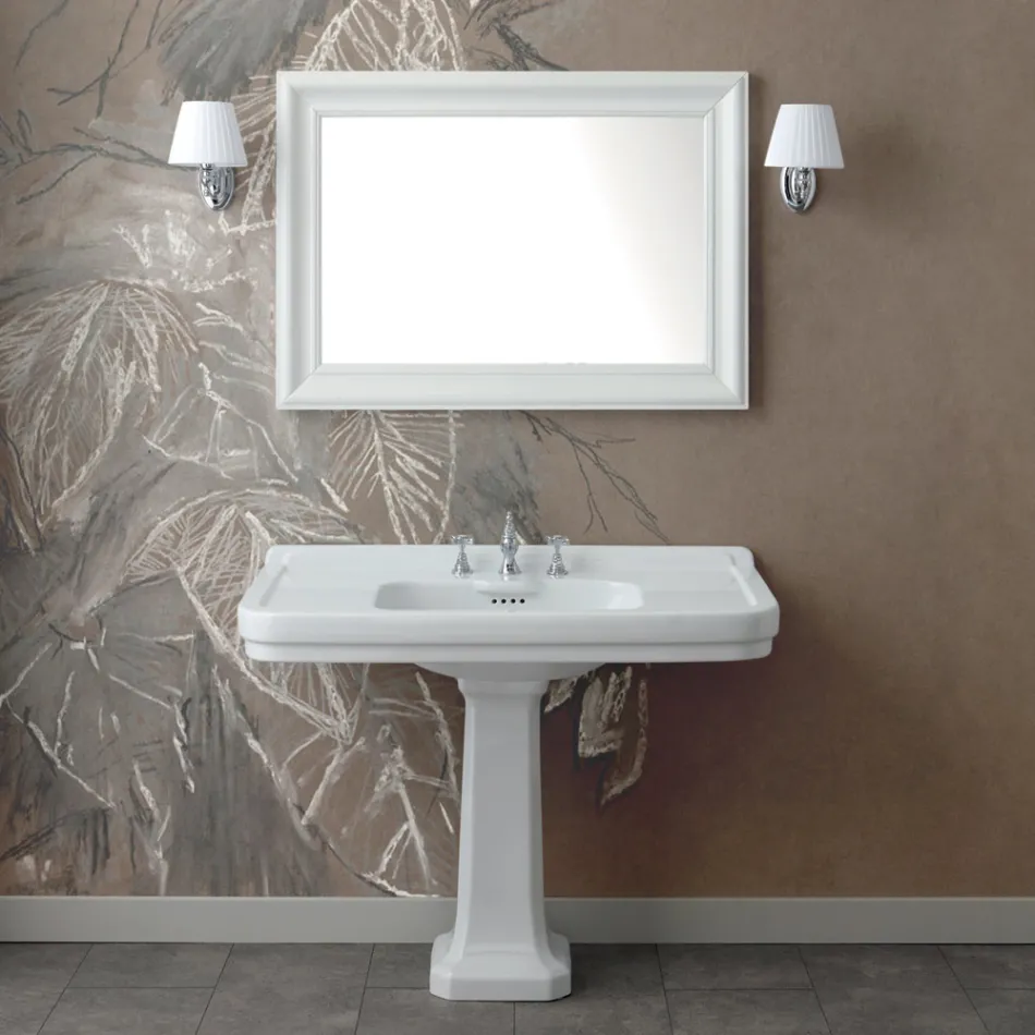 Lavabo Consolle a Colonna in Ceramica Bianca Realizzato in Italia - Wollie Viadurini