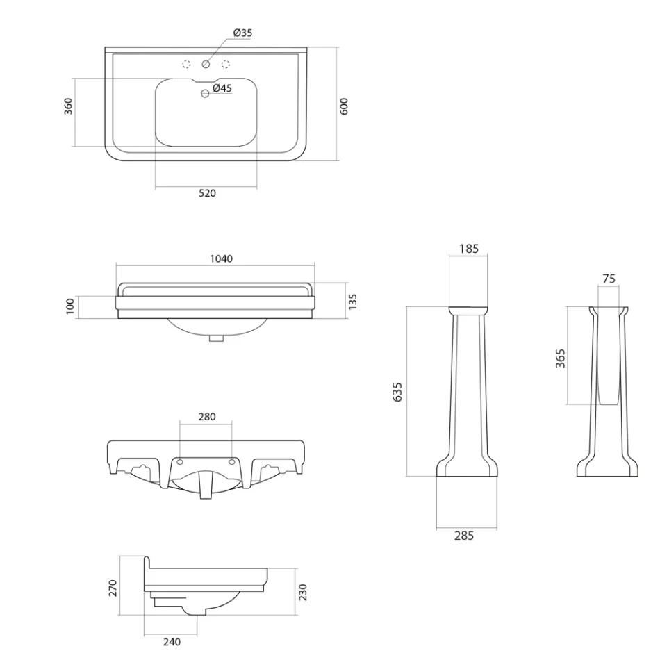 Lavabo Consolle a Colonna in Ceramica Bianca Realizzato in Italia - Wollie Viadurini