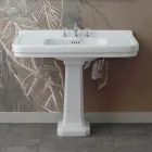 Lavabo Consolle a Colonna in Ceramica Bianca Realizzato in Italia - Wollie Viadurini