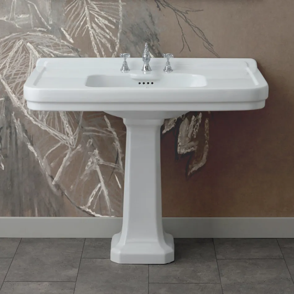 Lavabo Consolle a Colonna in Ceramica Bianca Realizzato in Italia - Wollie Viadurini