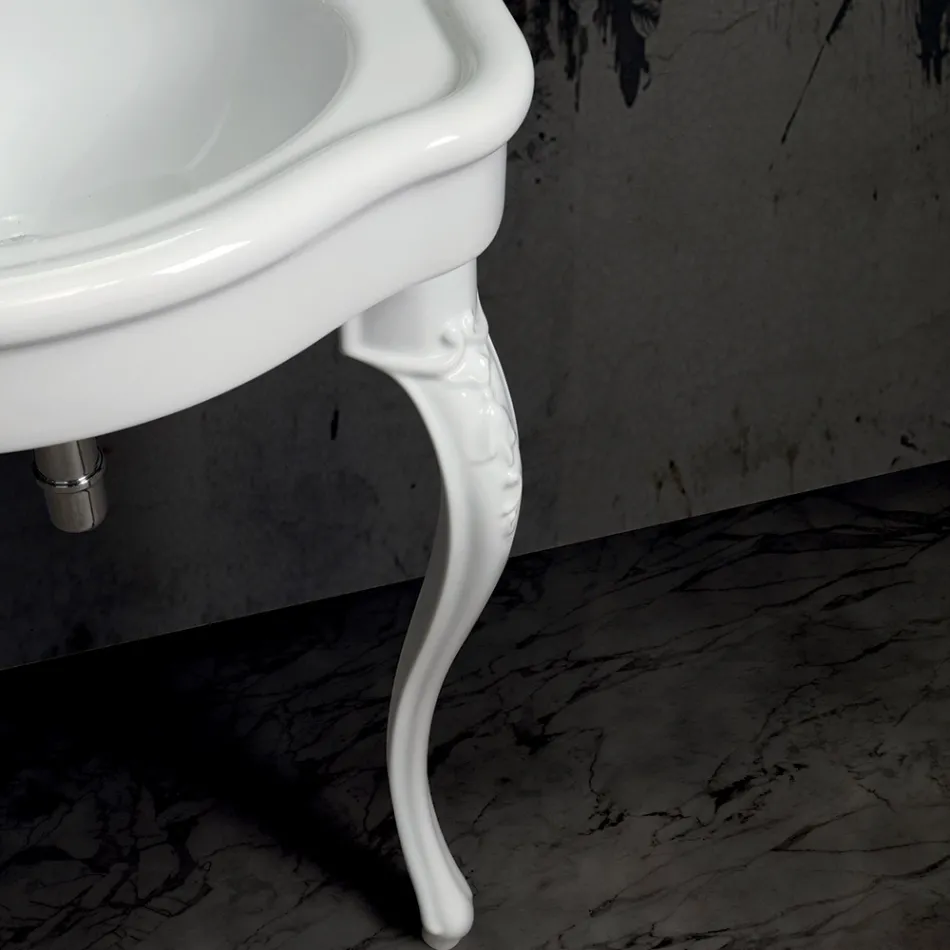 Lavabo Consolle Classico in Ceramica Bianca Realizzato in Italia - Magda Viadurini