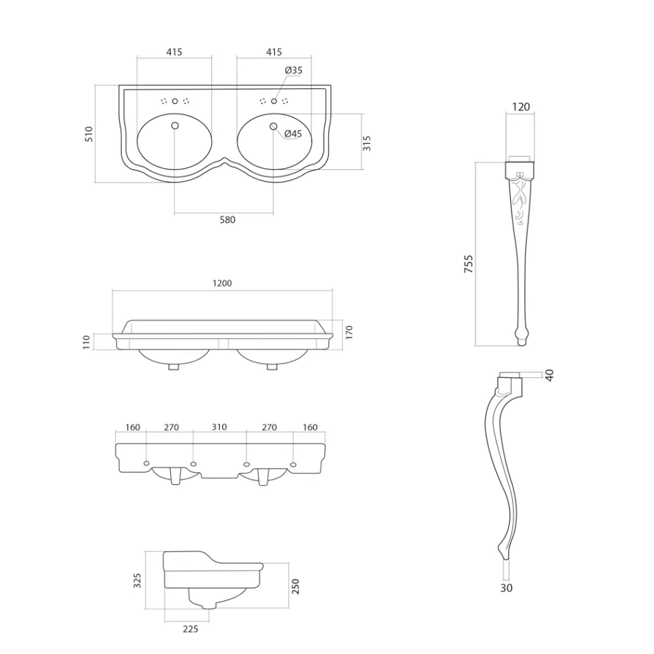 Lavabo Consolle Classico in Ceramica Bianca Realizzato in Italia - Magda Viadurini