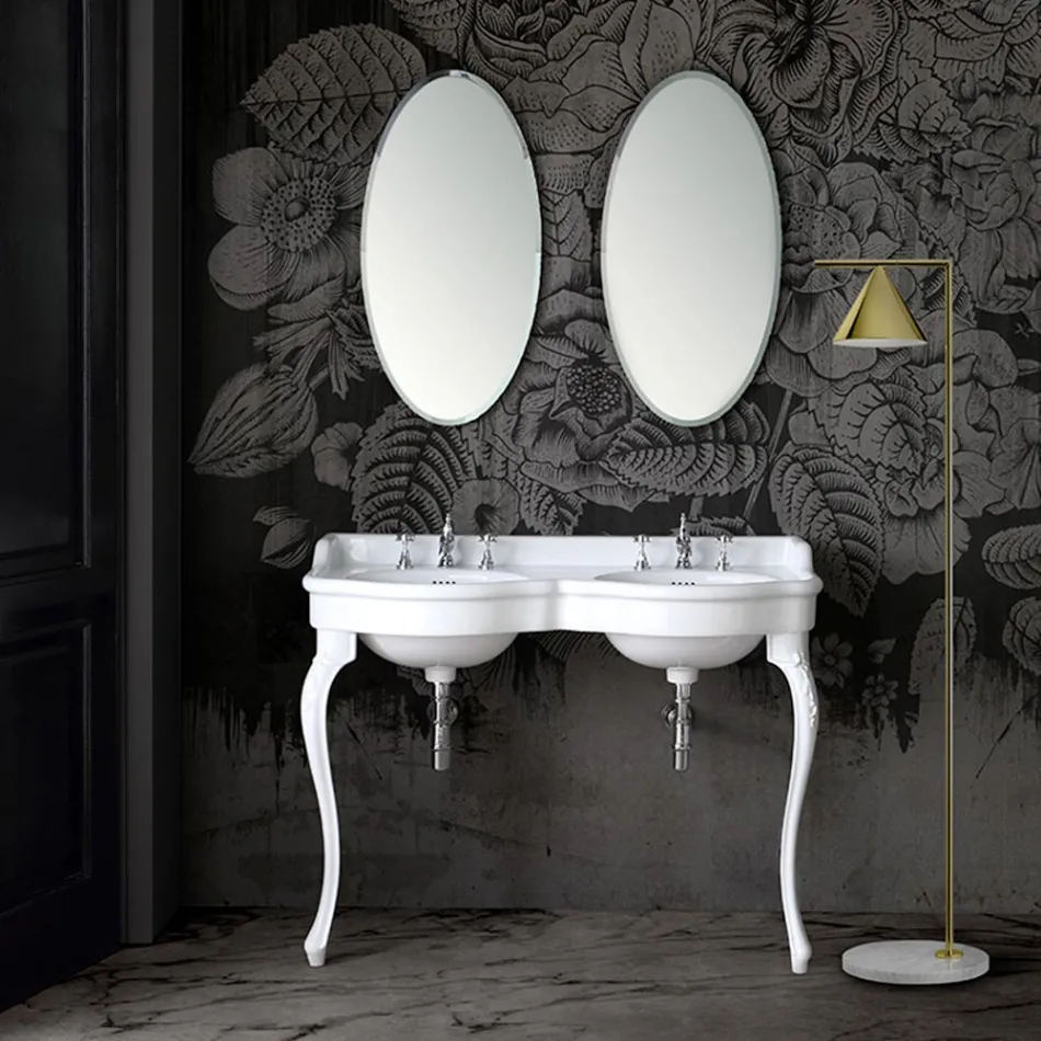 Lavabo Consolle Classico in Ceramica Bianca Realizzato in Italia - Magda Viadurini