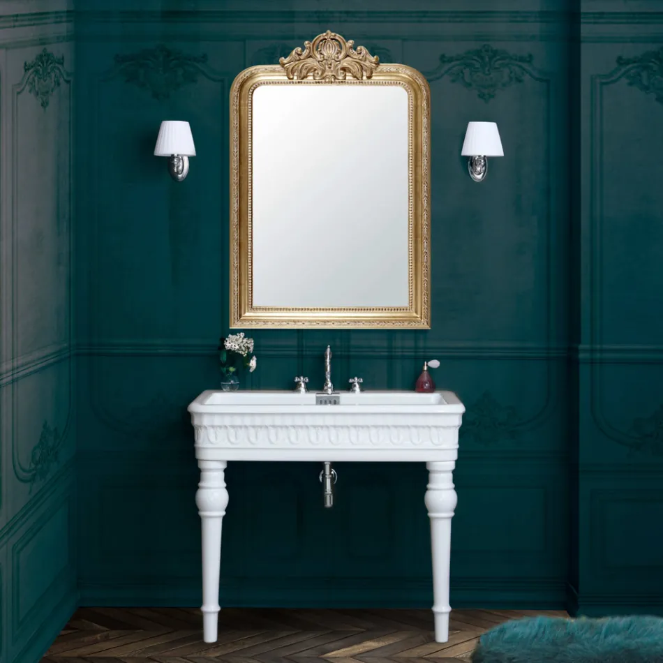 Lavabo Consolle in Ceramica Bianca Made in Italy Design Classico - Areta Viadurini