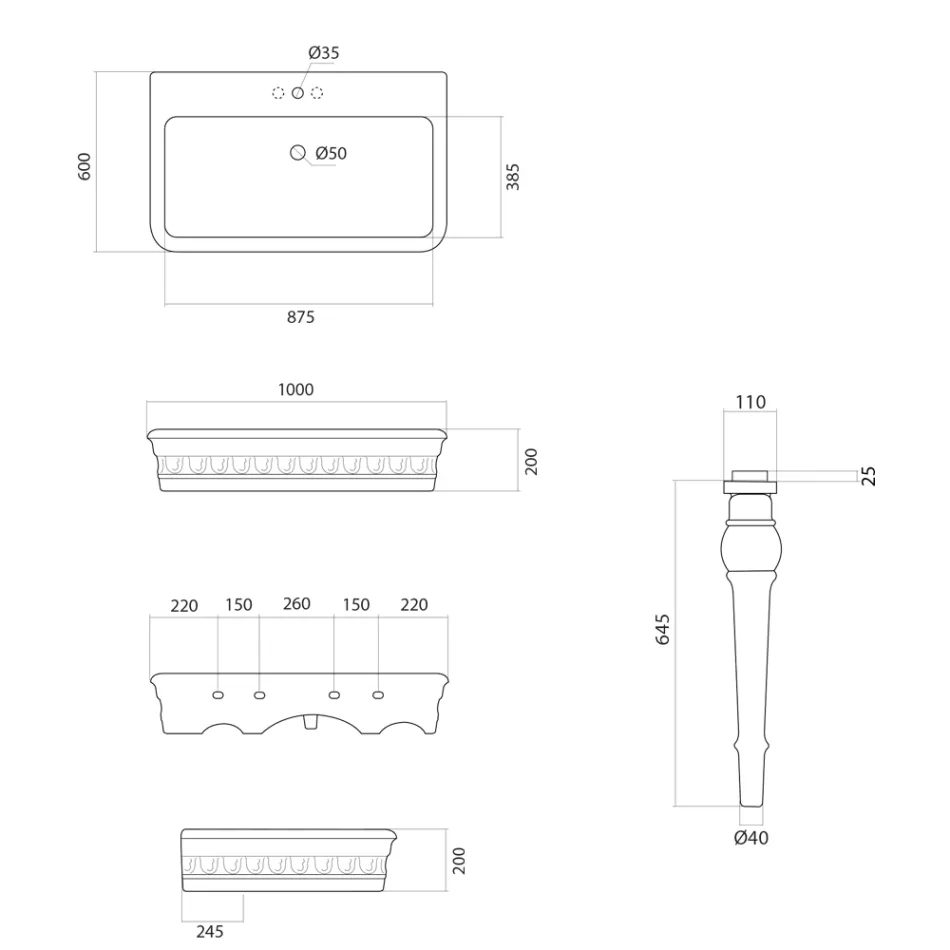 Lavabo Consolle in Ceramica Bianca Made in Italy Design Classico - Areta Viadurini