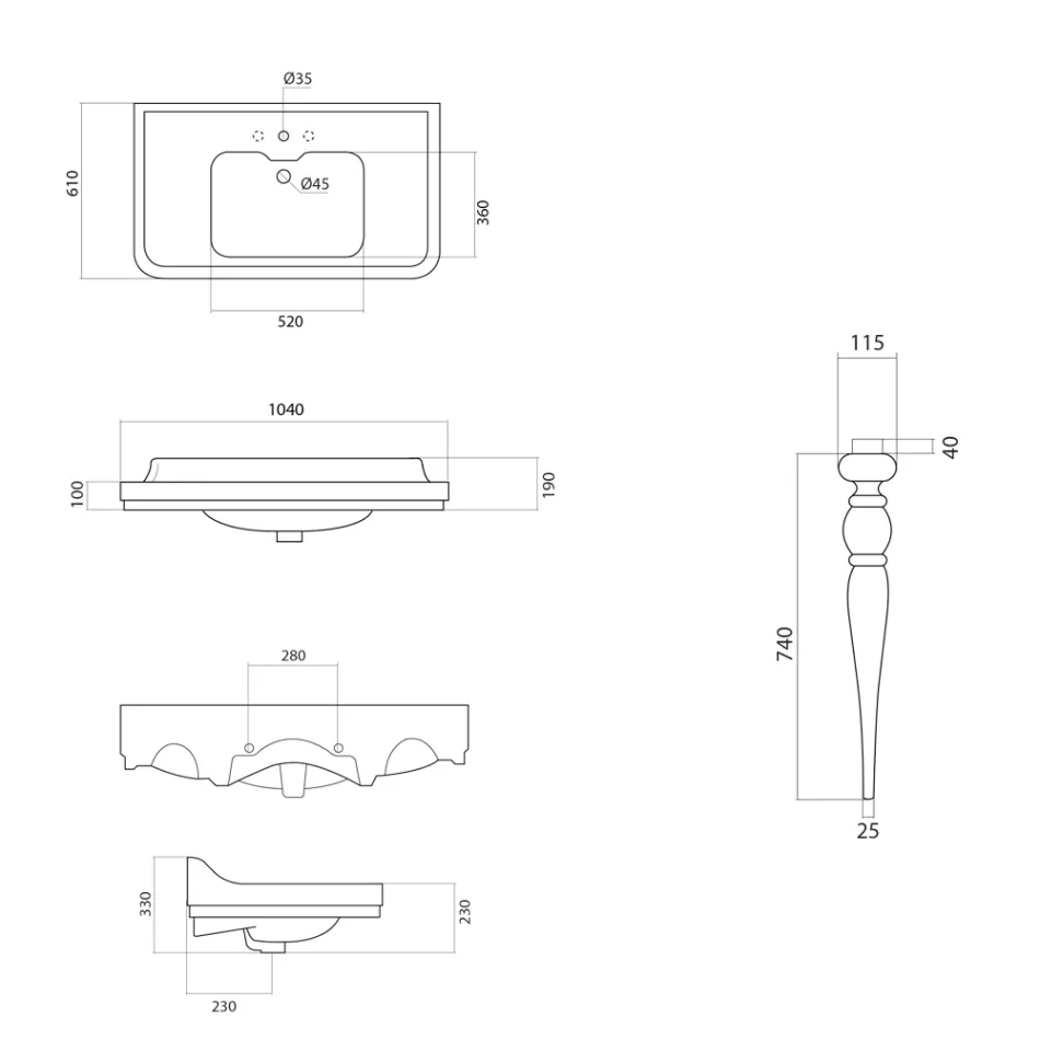 Lavabo Consolle in Ceramica Bianca Made in Italy Stile Classico - Wollie Viadurini