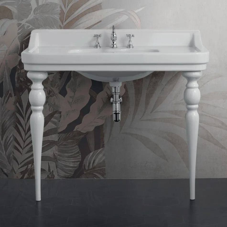 Lavabo Consolle in Ceramica Bianca Made in Italy Stile Classico - Wollie Viadurini
