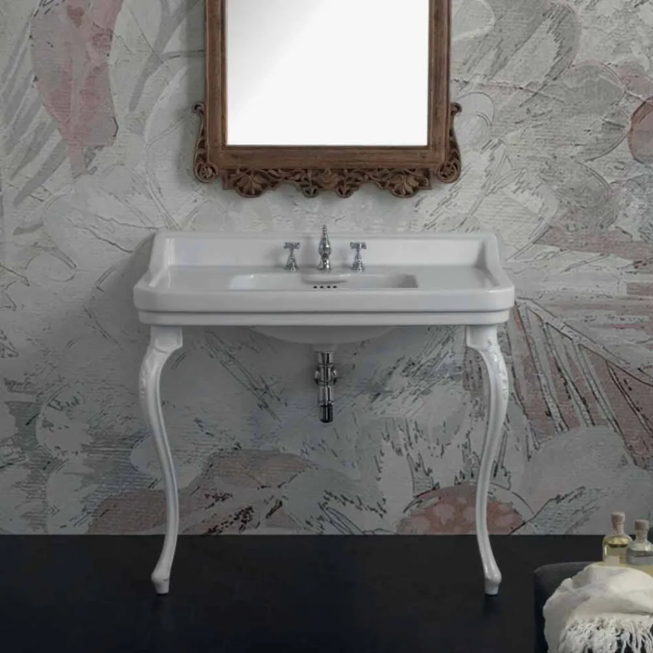 Lavabo consolle in ceramica bianco di design classico made Italy,Swami Viadurini