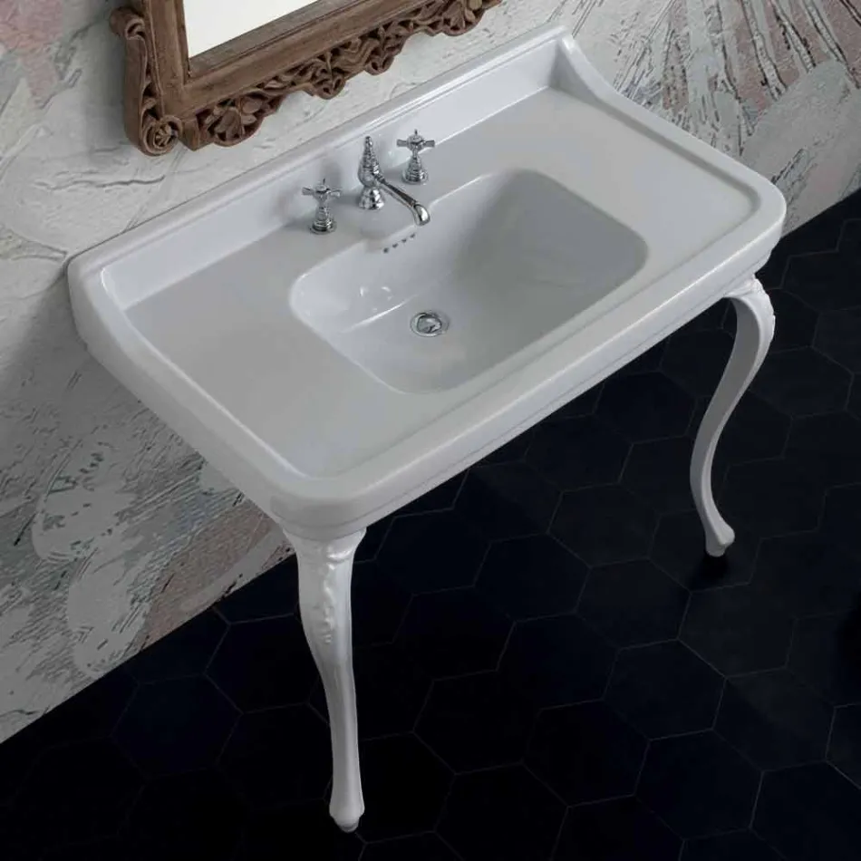 Lavabo consolle in ceramica bianco di design classico made Italy,Swami Viadurini
