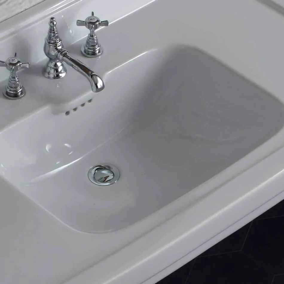 Lavabo consolle in ceramica bianco di design classico made Italy,Swami Viadurini