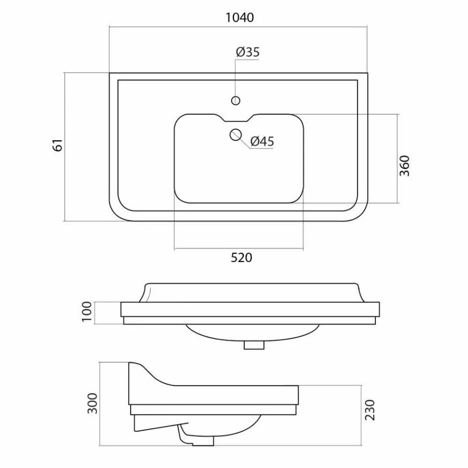 Lavabo consolle in ceramica bianco di design classico made Italy,Swami Viadurini