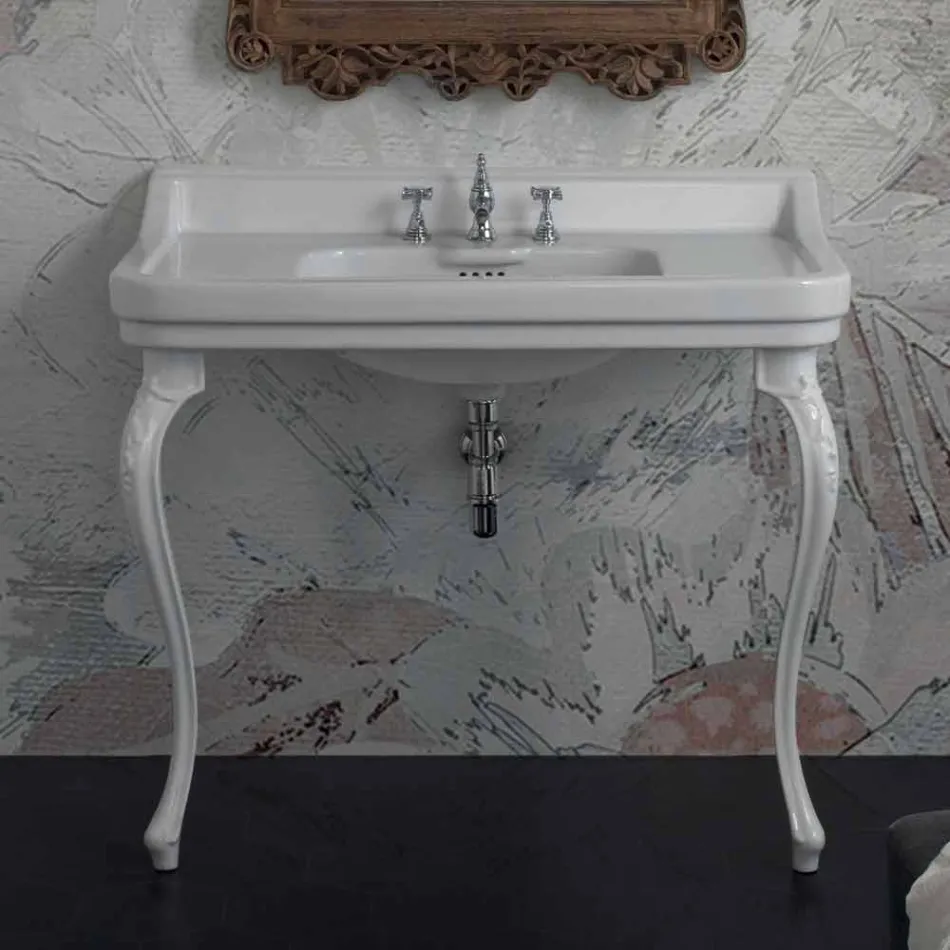Lavabo consolle in ceramica bianco di design classico made Italy,Swami Viadurini