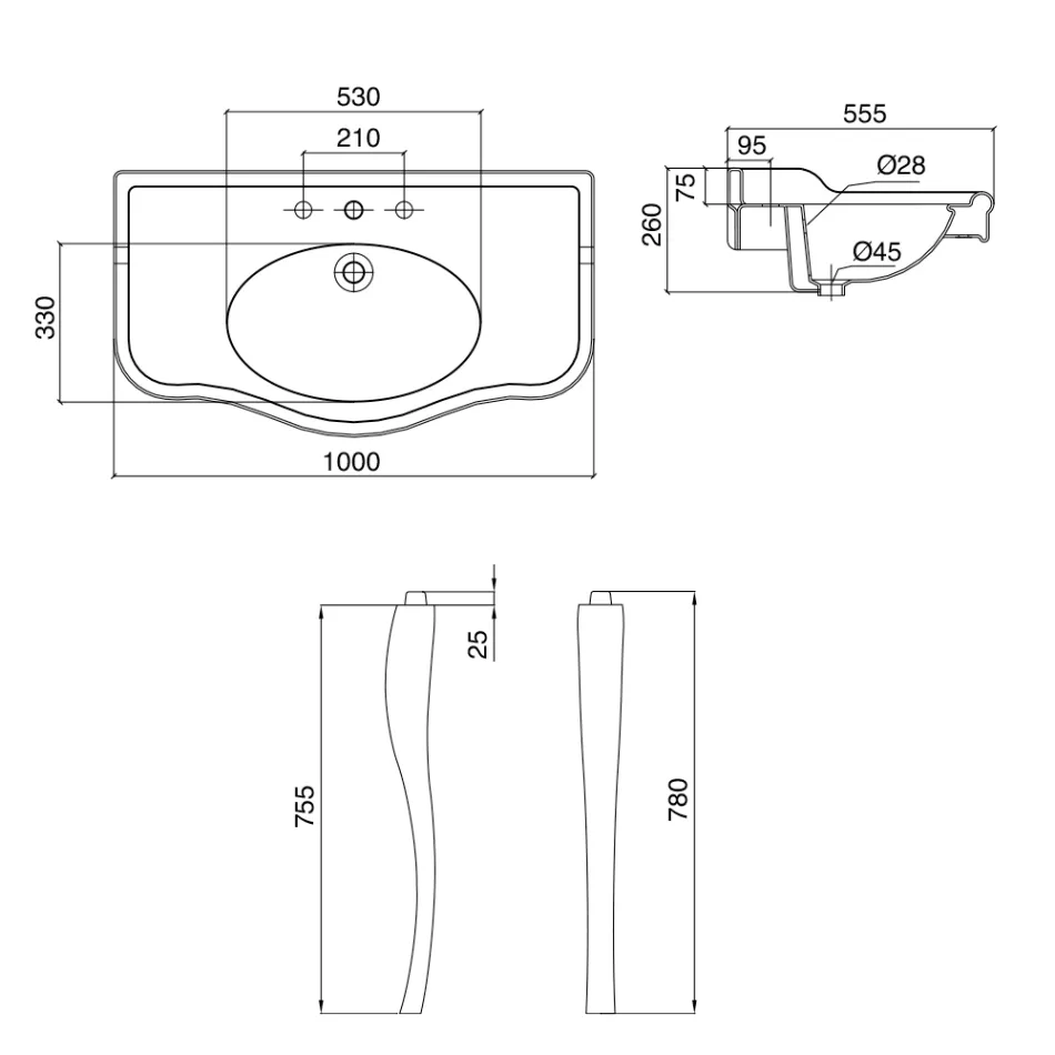 Lavabo Consolle Vintage Doppia Vasca e Piedi in Ceramica Made in Italy - Paulina Viadurini