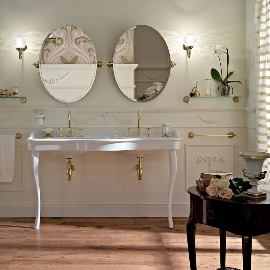 Lavabo Consolle Vintage Doppia Vasca e Piedi in Ceramica Made in Italy - Paulina Viadurini