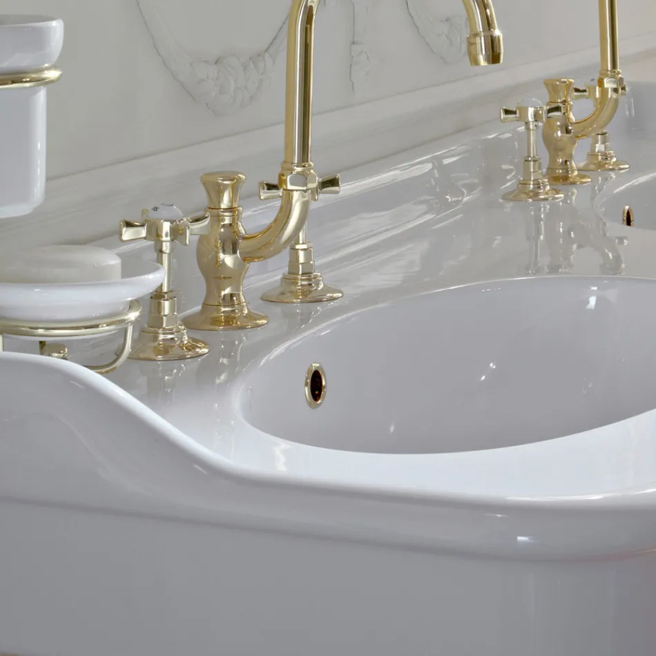 Lavabo Consolle Vintage Doppia Vasca e Piedi in Ceramica Made in Italy - Paulina Viadurini