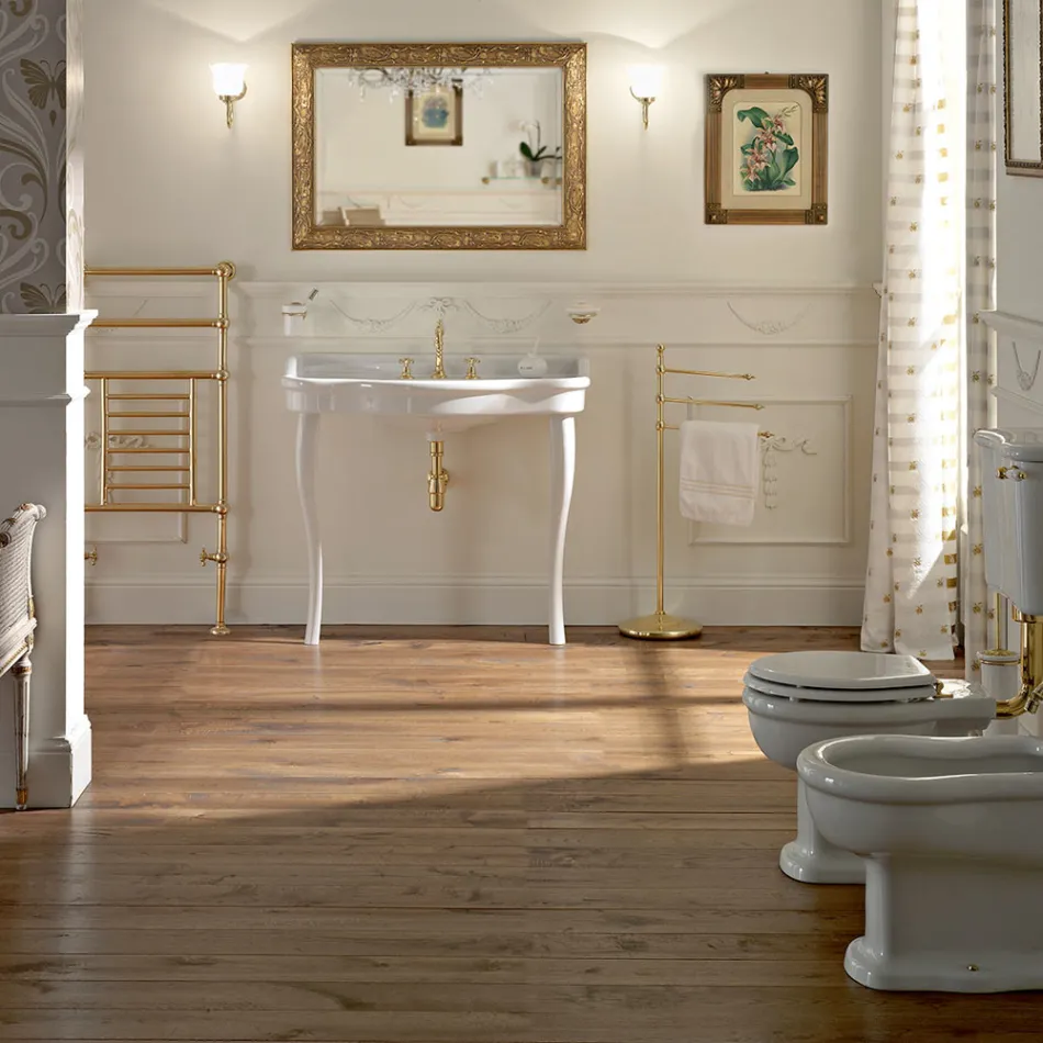 Lavabo Consolle Vintage Doppia Vasca e Piedi in Ceramica Made in Italy - Paulina Viadurini