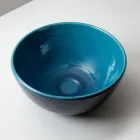 Lavabo d’Appoggio in Argilla Raku Finitura Cristallina Blu Persia - Fresco Viadurini