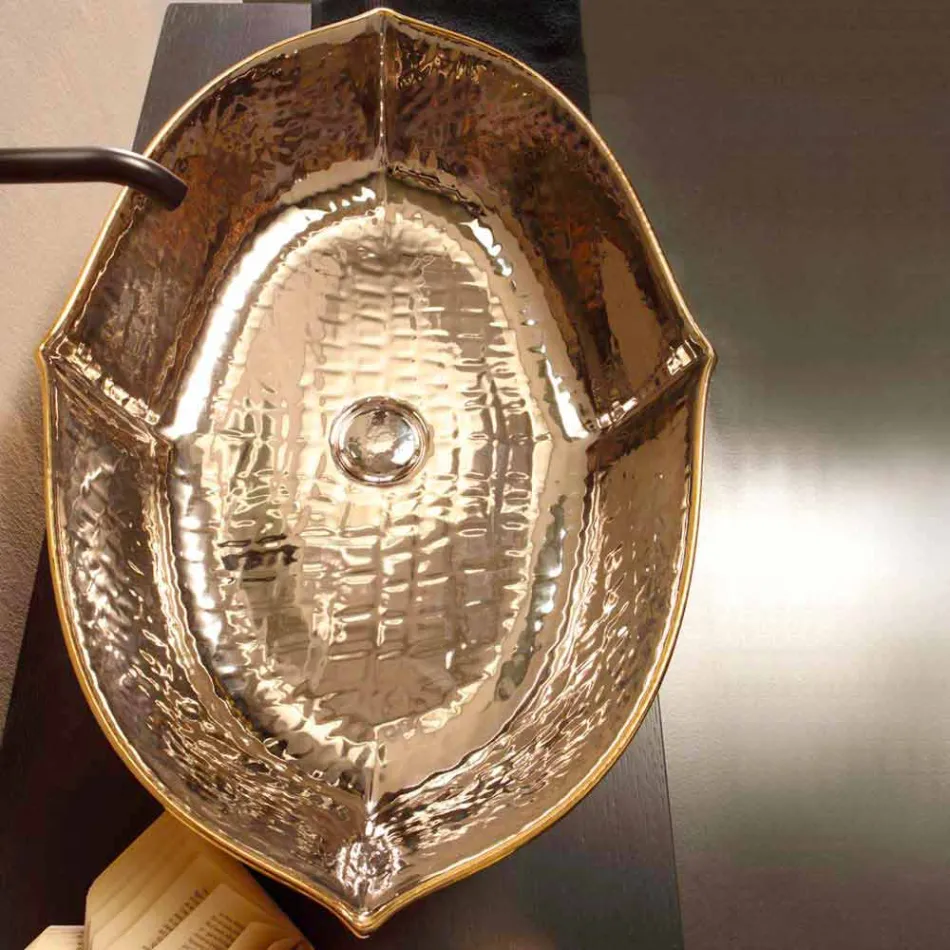 Lavabo da appoggio ceramica platino e oro di design made Italy Oscar Viadurini