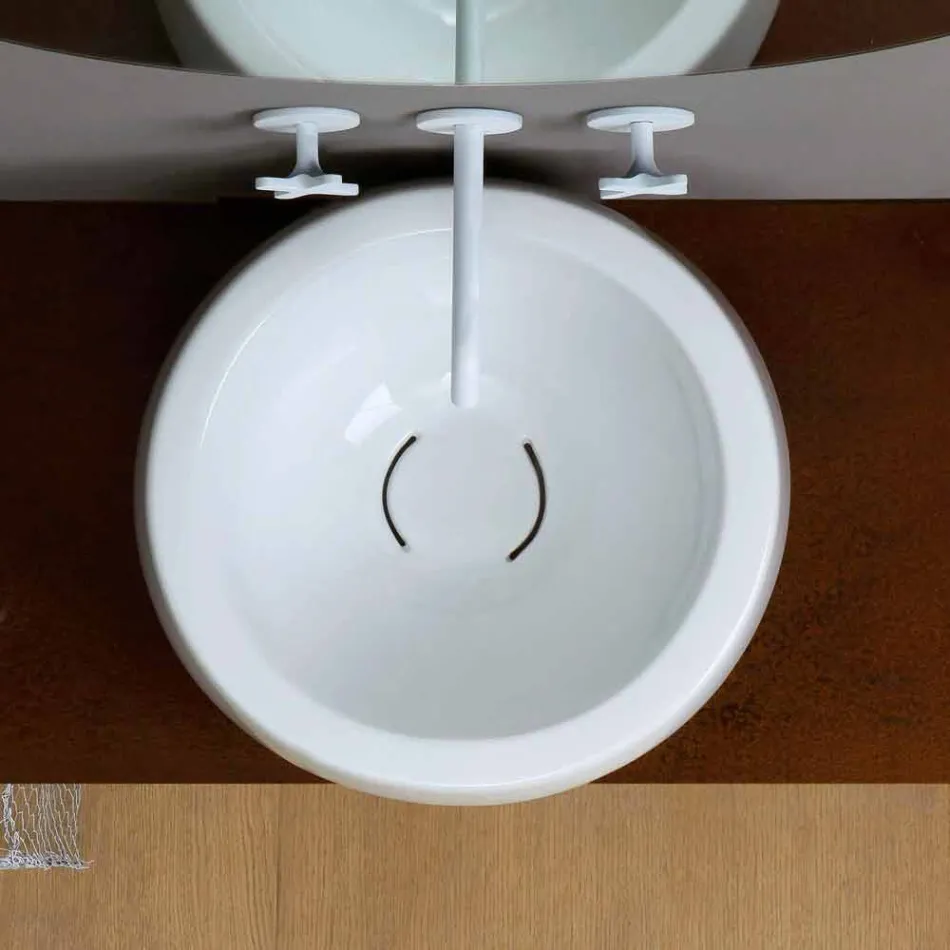Lavabo da appoggio circolare di design in ceramica made in Italy Elisa Viadurini
