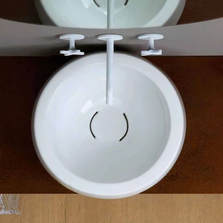 Lavabo da appoggio circolare di design in ceramica made in Italy Elisa Viadurini