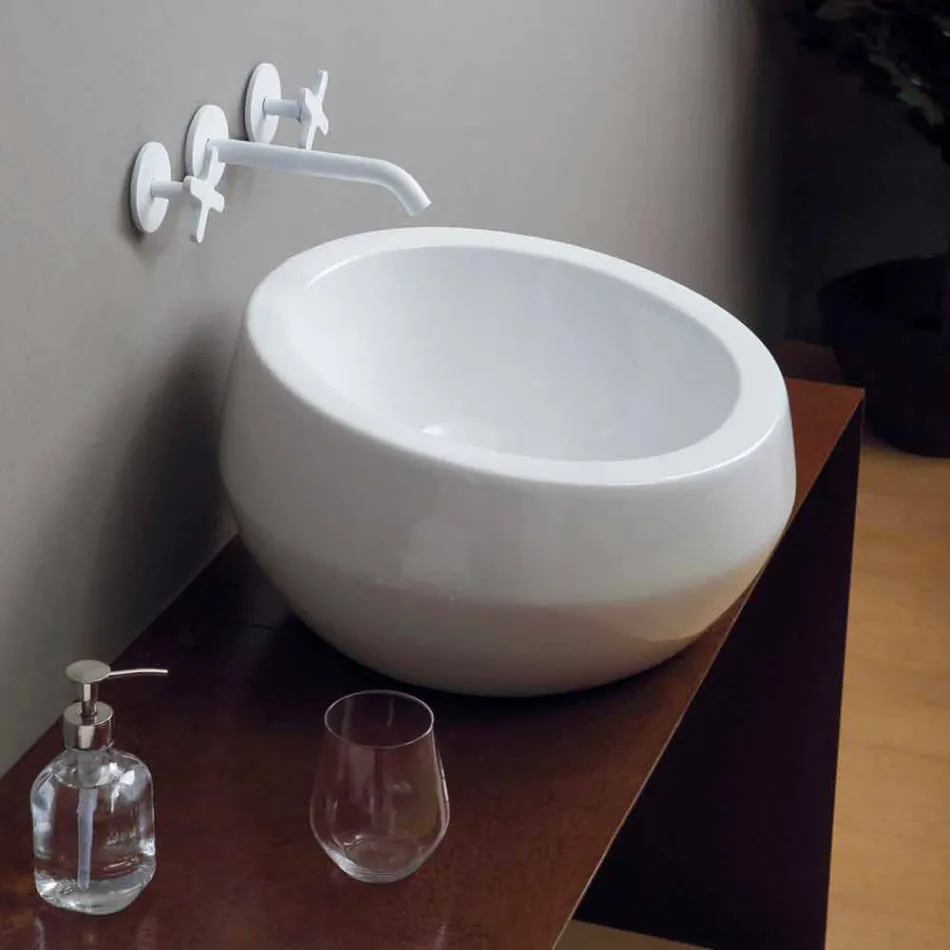 Lavabo da appoggio circolare di design in ceramica made in Italy Elisa Viadurini