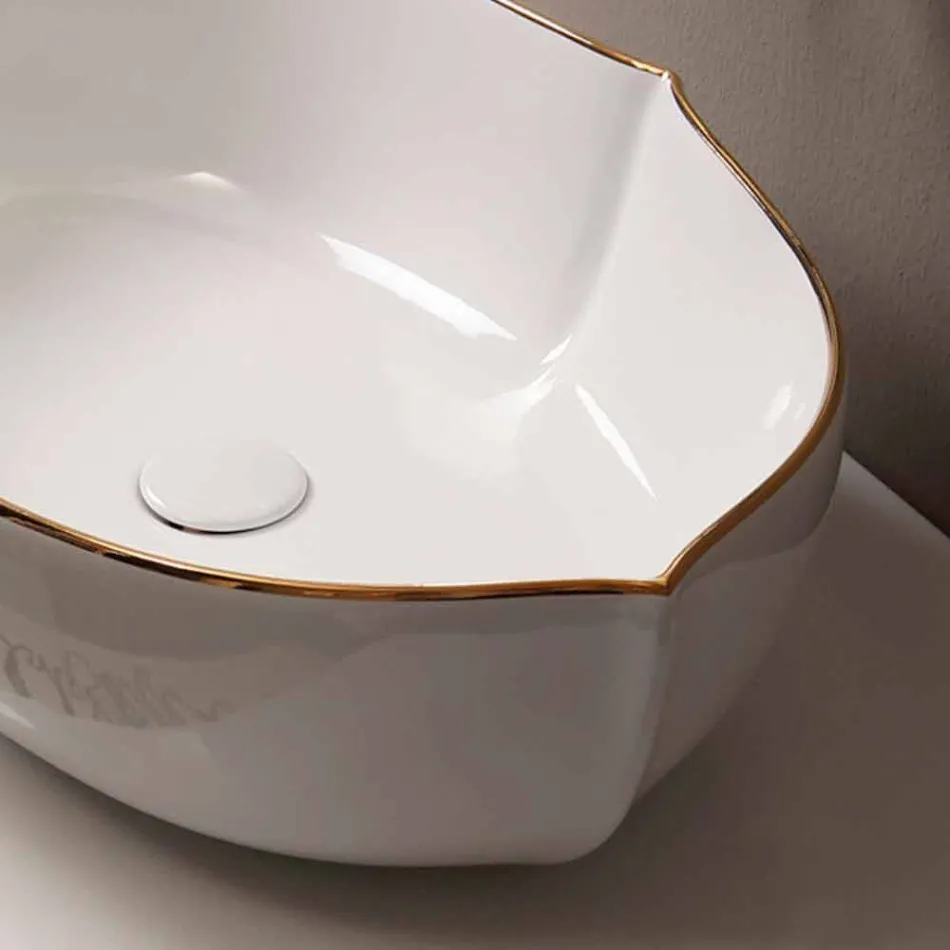 Lavabo da appoggio design ceramica bianco bordo oro made Italy Oscar Viadurini