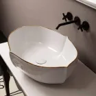 Lavabo da appoggio design ceramica bianco bordo oro made Italy Oscar Viadurini