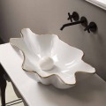 Lavabo da appoggio design ceramica bianco bordo oro made Italy Rayan