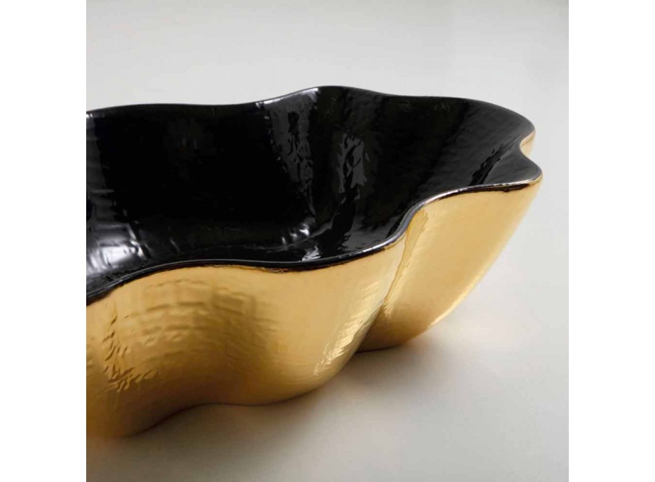Lavabo da appoggio di design ceramica nero e oro made in Italy Cubo Viadurini