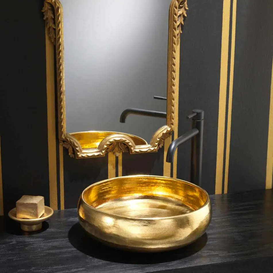 Lavabo da appoggio di design in ceramica raku oro made in Italy, Ramon Viadurini