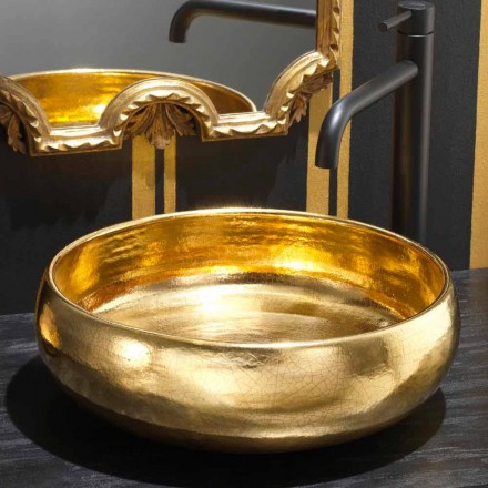 Lavabo da appoggio di design in ceramica raku oro made in Italy, Ramon Viadurini